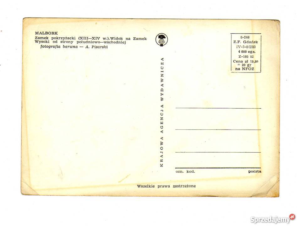 MALBORK ZAMEK POKRZYŻACKI POCZÓWKA BARWNA Krynki