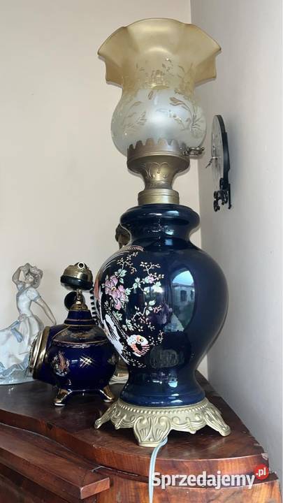 Lampa na żarówkę Kobaltowa podstawa z dekorem z Gdańsk