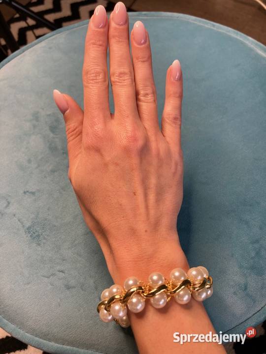 Nowa piękna złota gruba bransoletka perły