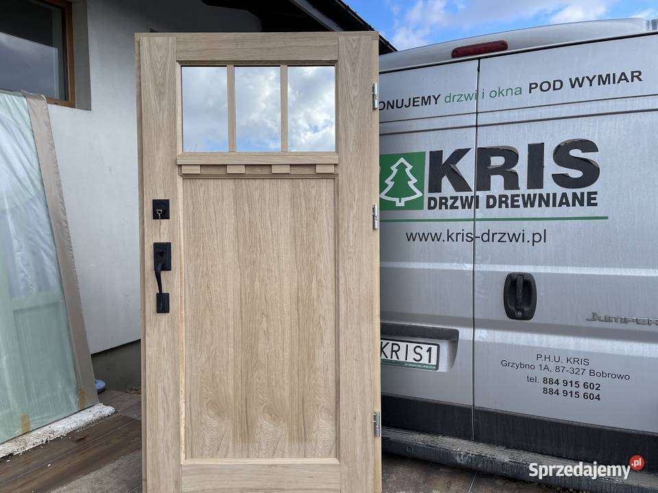 Drzwi drewniane zewnętrzne KLAMKA SCHLAGE CAŁA Grzybno