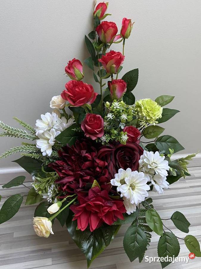 Kompozycja kwiaty sztuczne cmentarz stroik grób Kalisz