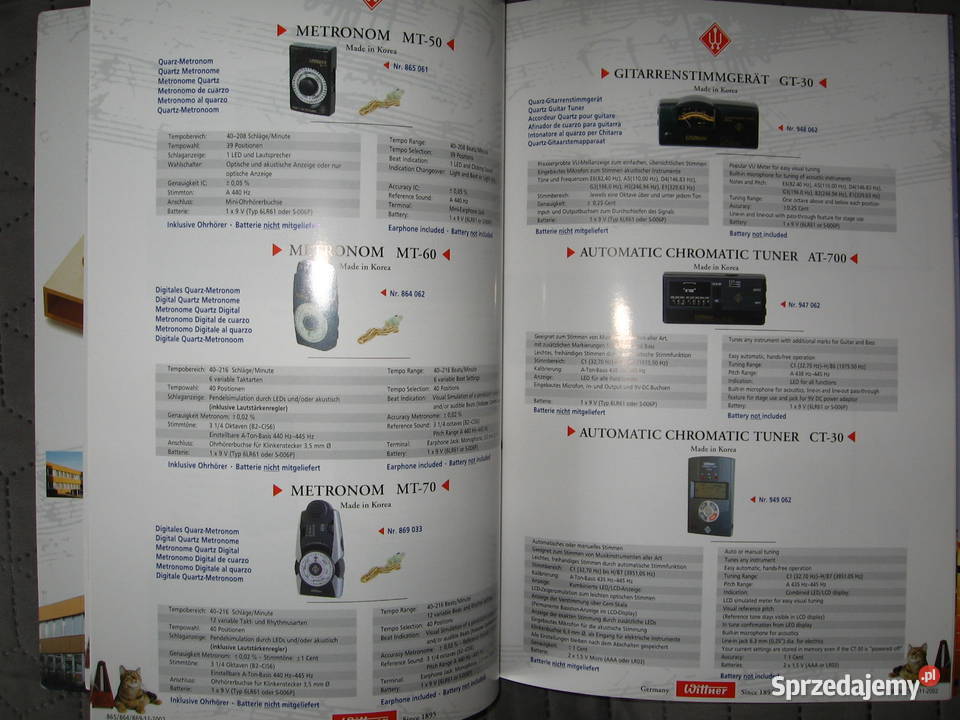 Wittner Metronomes Musical Accessories Catalog pomorskie sprzedam