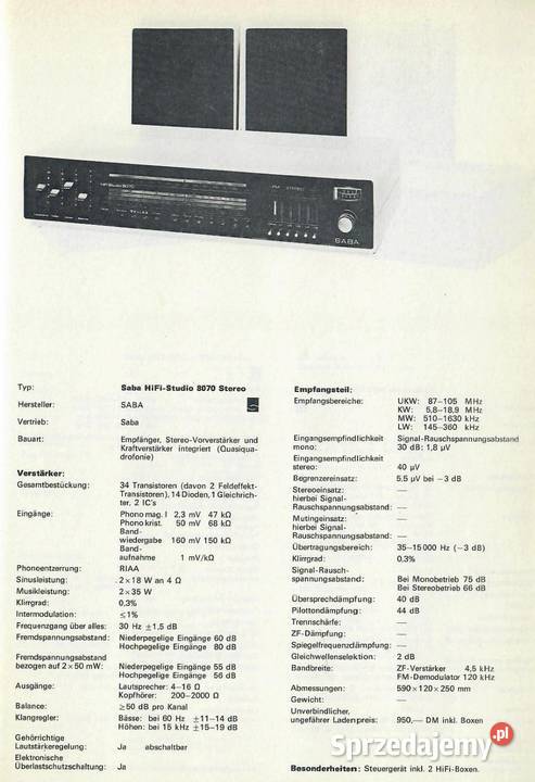 SABA HiFi Studio 8070 zestaw kolumny 35 K Solnica