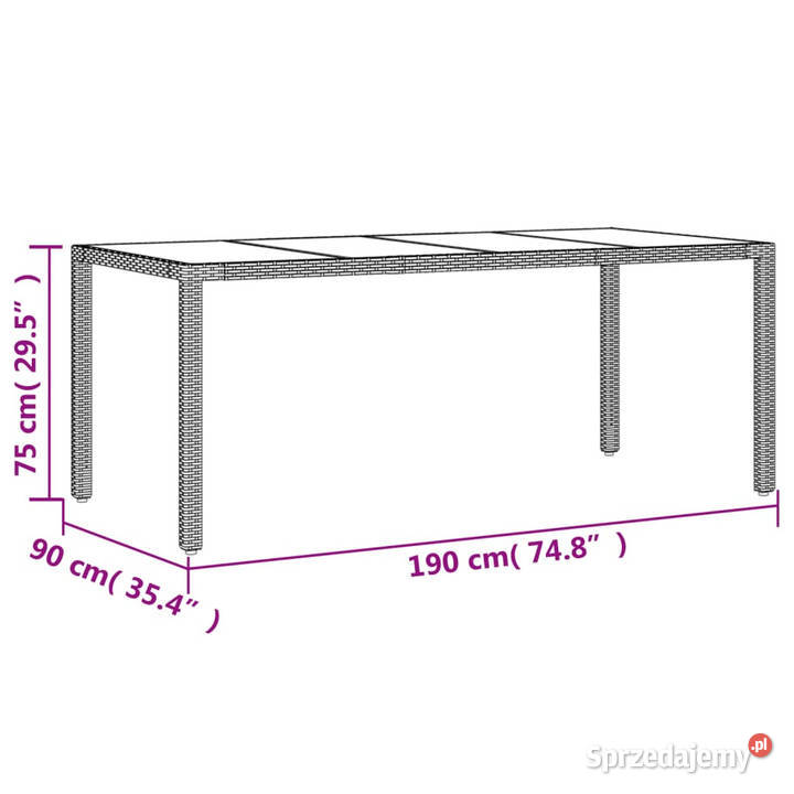 Stół ogrodowy ze szklanym blatem szary 190x90x75 Warszawa