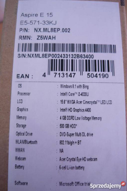 Acer Aspire E15 E557133kj Kamera  Wrocław