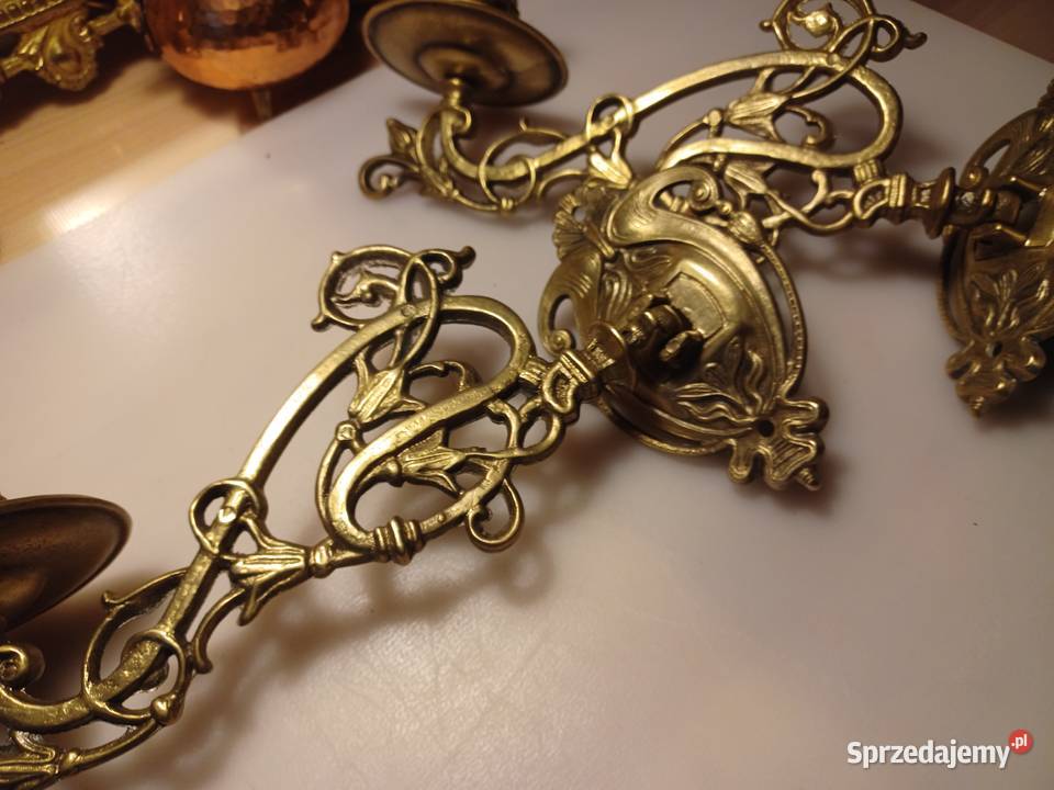 Komplet dwóch świeczników do pianina Mosiądz Poznań