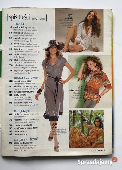 Burda 62007 czasopismo moda szycie wykroje lato Warszawa