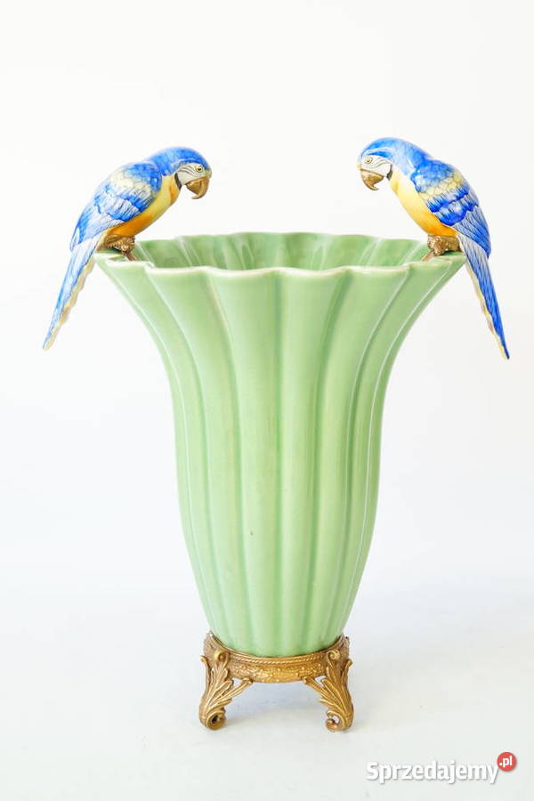 Porcelanowy wazon z papugami papugi porcelana z Gizałki sprzedam