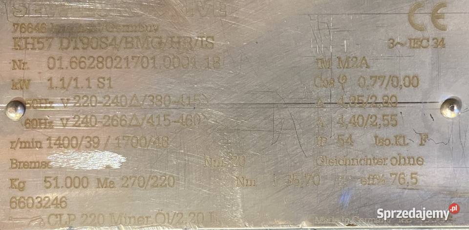 motoreduktor przekładnia 11kW 39obr 3fazowy SEW Pigża
