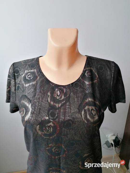 BRĄZOWO ZŁOTA BŁYSZCZĄCA BLUZKA MOTYW KWIATOWY Bluzki i koszule Łódź