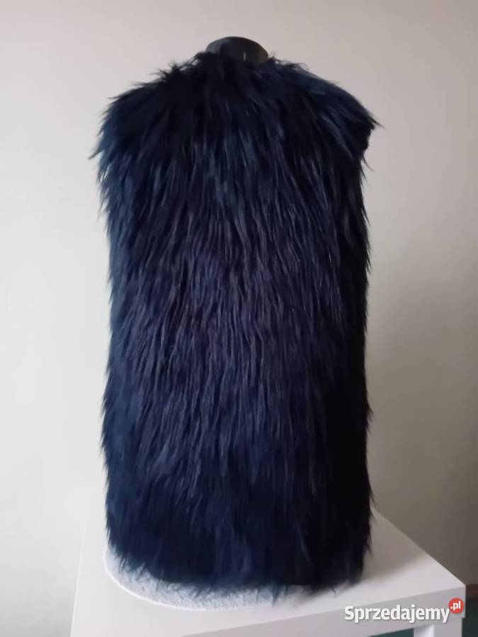 Granatowa kamizelka futrzana damska ciepła Kurtki i płaszcze Warszawa