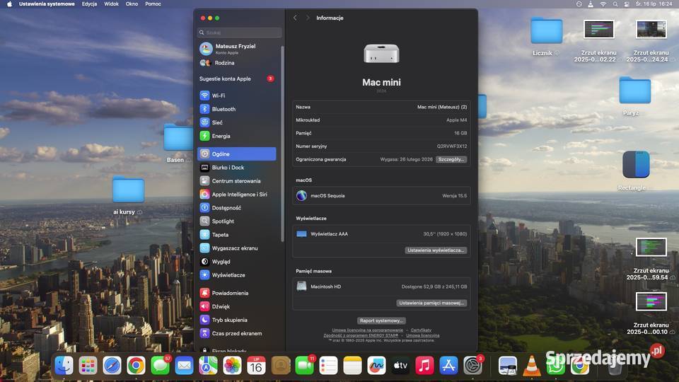 Mac mini M4 2024 16GB RAM 256GB SSD GWARANCJA do świętokrzyskie Ostrowiec Świętokrzyski