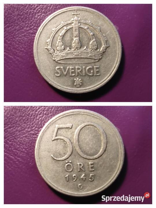 Moneta 50 ORE 1945 G SZWECJA Srebro ŁadnaRzadka Pruszków