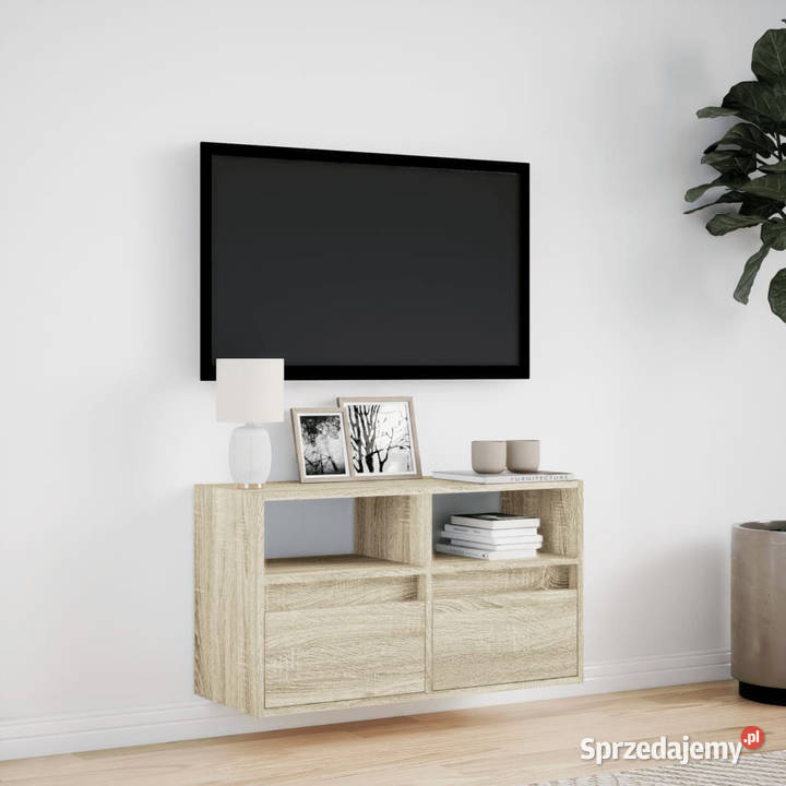 Ścienna szafka TV z LED dąb sonoma 80x31x45