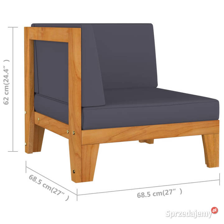 2osobowa sofa z ciemnoszarymi poduszkami drewno Warszawa