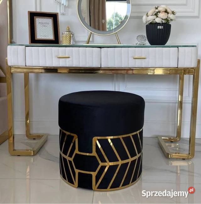 Pufa okrągła glamour czarna złota do sypialni 48cm Pufy i podnóżki Warszawa