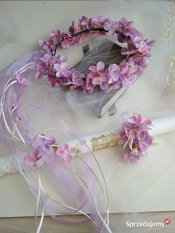 Wianek komunijny fioletowy lila