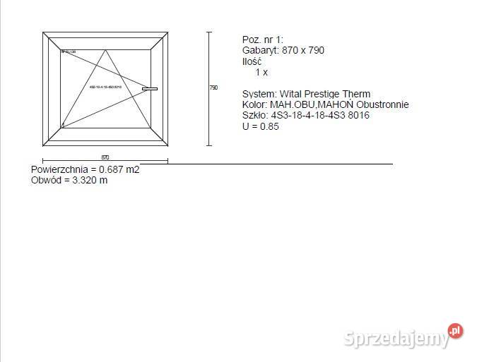 Okno PCV 870 x 790 MAHOŃ DWUSTRONNY KOLOR Okna ścienne Krasnosielc