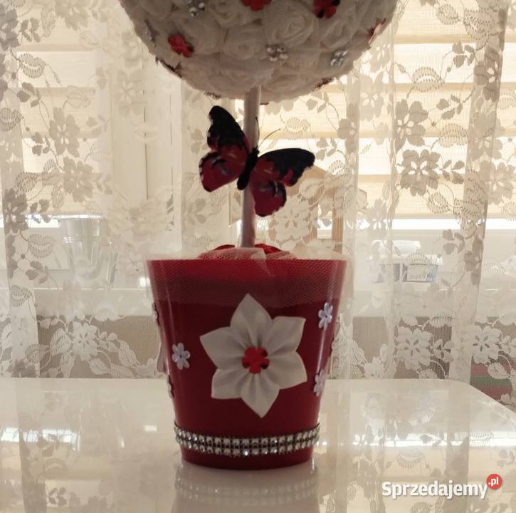 Czerwone drzewko w doniczce ozdoba handmade Grodków sprzedam