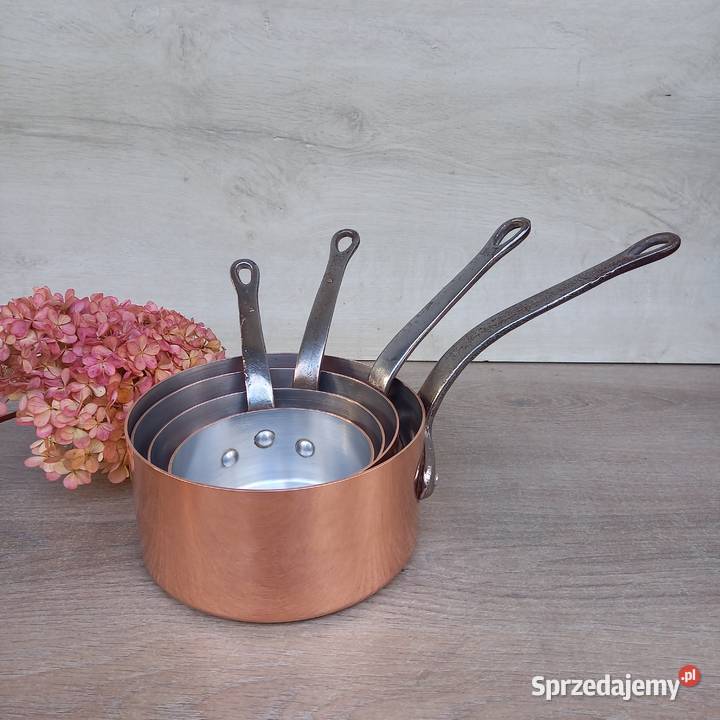 Miedziany garnek rondel komplet 4 grube dno