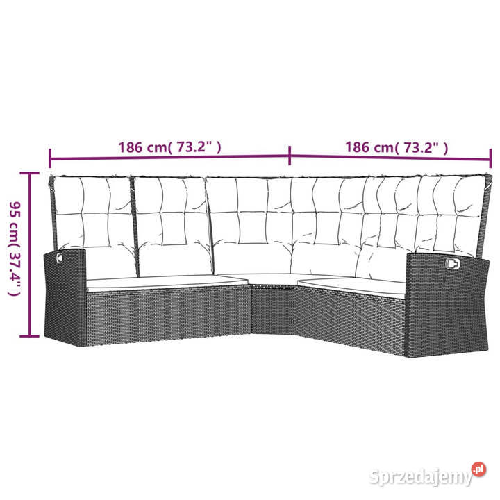 Rozkładana sofa narożna z poduszkami czarna czarny