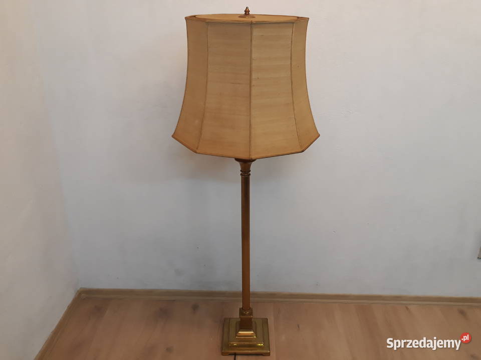 Zabytkowa lampa podłogowa mosiężna z abażurem 3 Olkusz