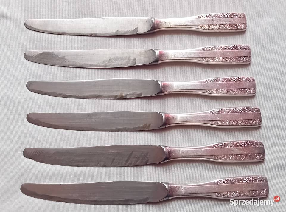 Komplet 6 platerowanych noży Hefra wzór wschodni wielkopolskie Koźminek