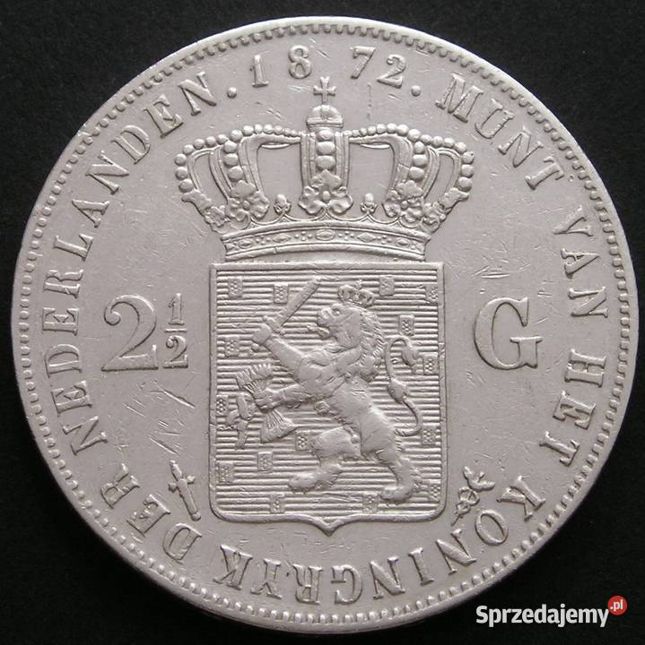 Holandia 2 12 gulden 1872 król Willem III SREBRO Łódź