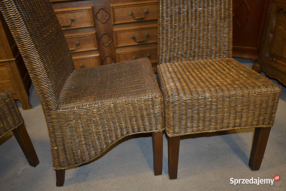 krzesła orzech i rafia salon Meble Antyki, Sztuka, Kolekcje Będzin sprzedam