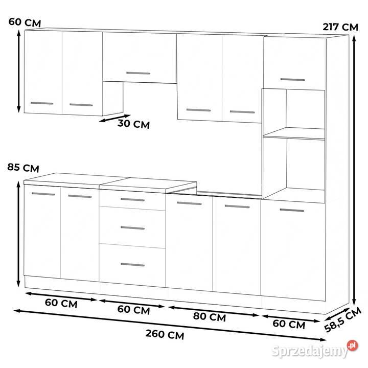 Kuchnia Z Blatem Modułowa Słupek 26m Biały San 217cm Elbląg