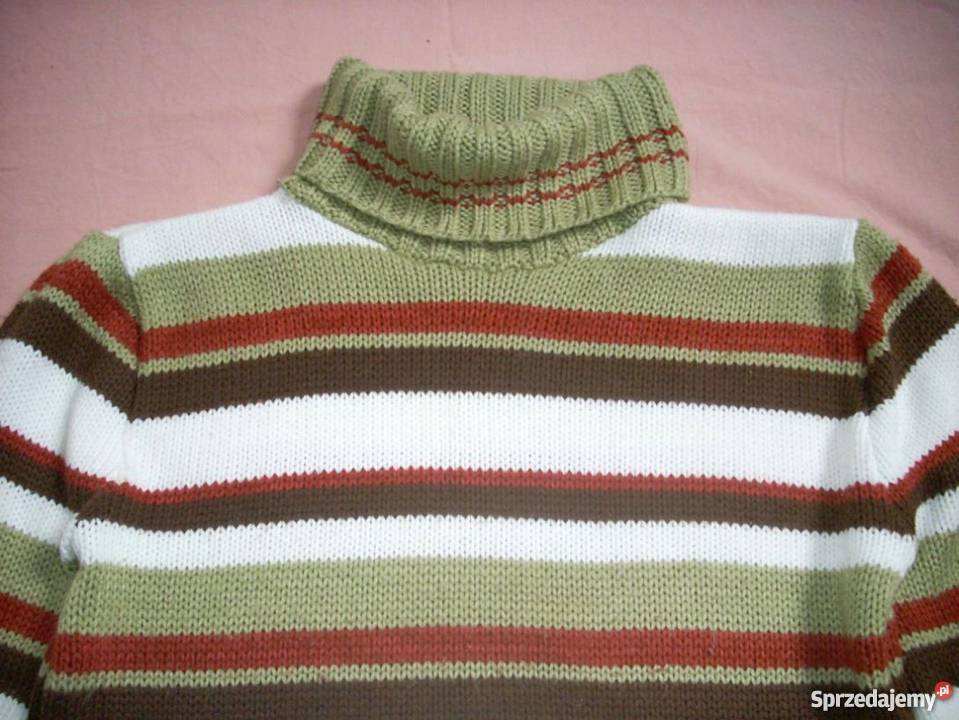 Sweter z Golfem Khaki Pasy 36 38 małopolskie
