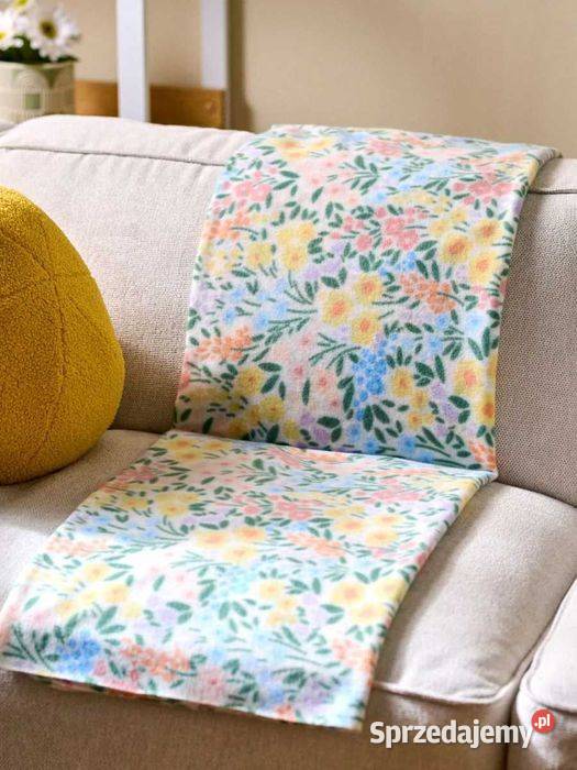 biały koc w kolorowe kwiaty Sinsay 130x160 Olkusz