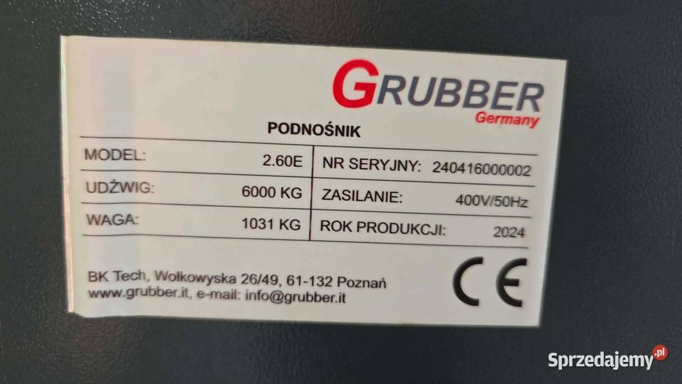 NOWY Podnośnik GRUBBER 260E Udźwig 6T 2024 Bochnia
