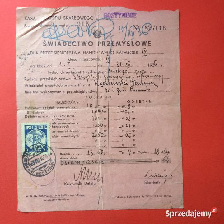 1740 Świadectwo Przemysłowe 3 Kędzierski Szczecin