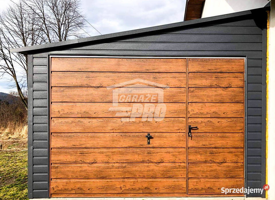 Garaz blaszany 35x6 Brama uchylna z drzwiami Łódź