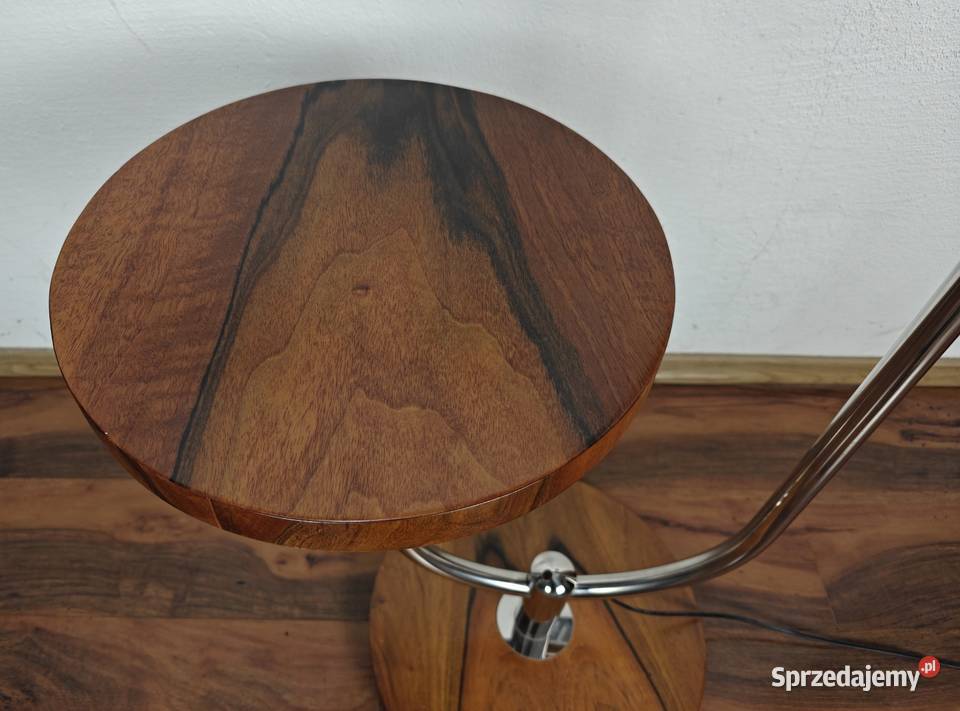 Lampa stojąca Art Deco Bauhaus Chrom orzech Warszawa