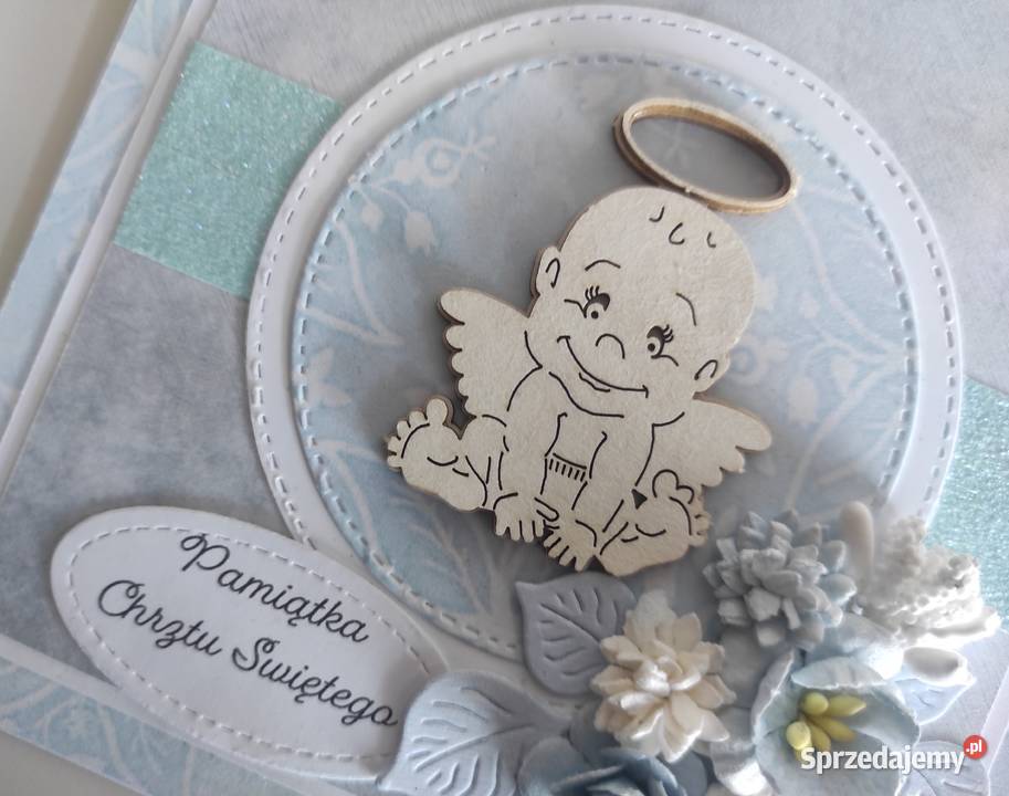 Kartka ręcznie robiona w pudełku na Chrzest Rękodzieło Łódź