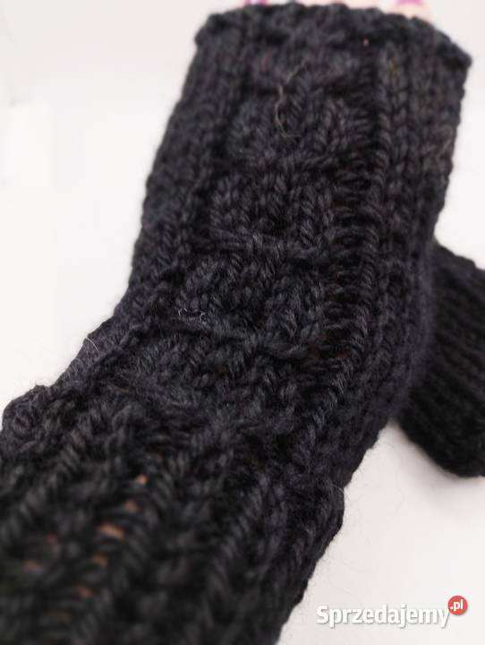Czarne mitenki rękawiczki 100 wełna handmade Dodatki