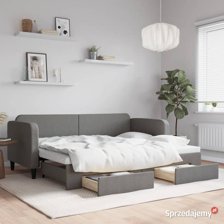 Sofa rozsuwana z szufladami ciemnoszara tkanina mazowieckie Warszawa