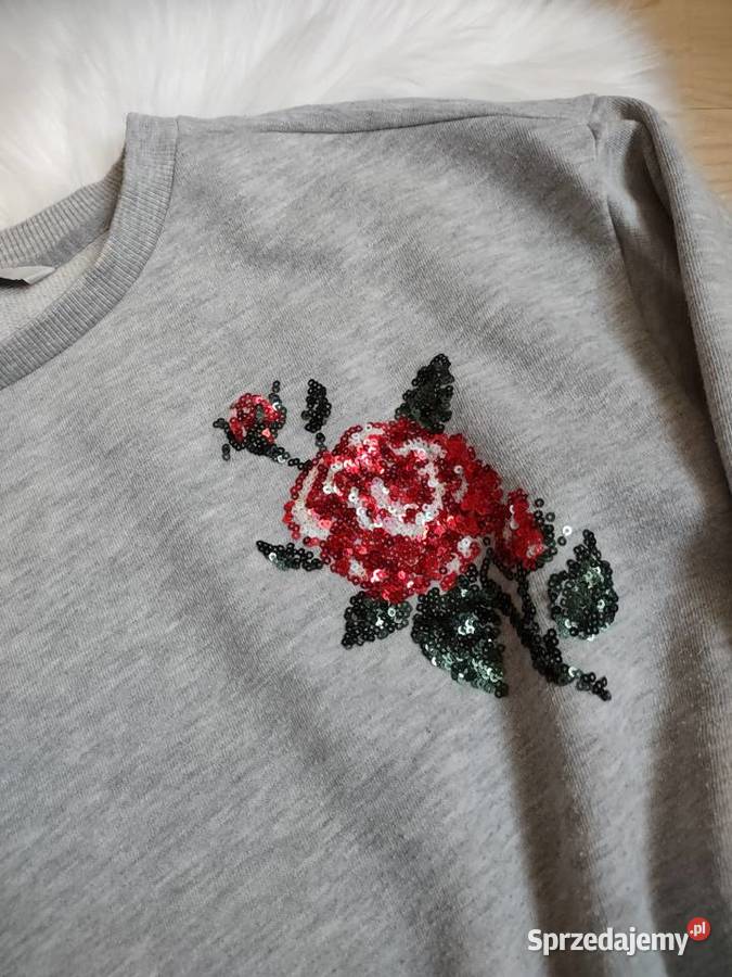 Szara bluza z cekinowymi różami rozmiar SM długi Olkusz