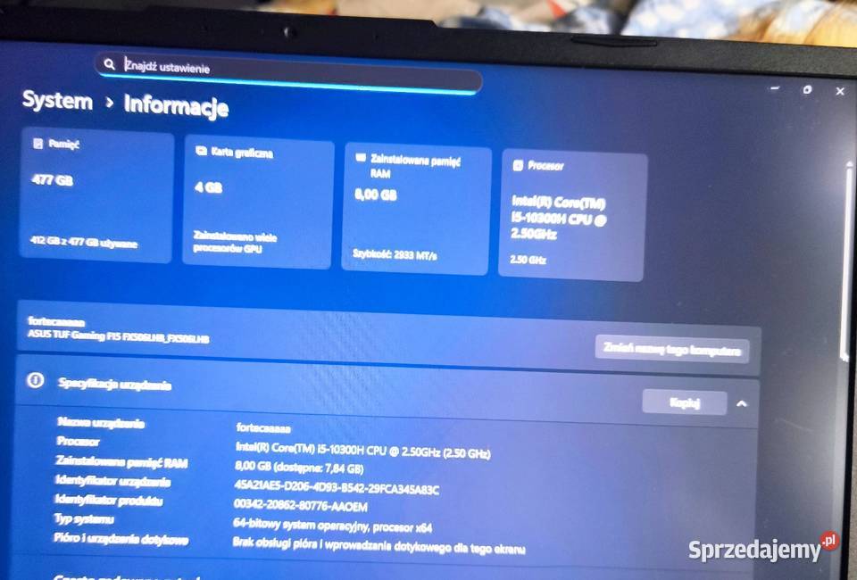 Laptop ASUS TUF Gaming F15 Gliwice sprzedam