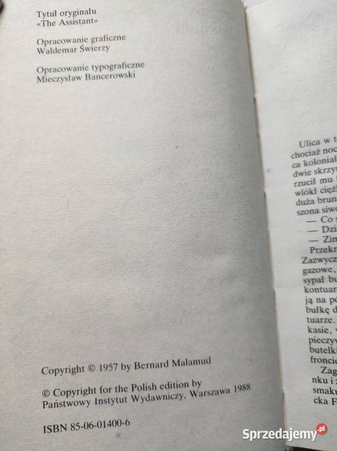 Pomocnik Bernard Malamud The Assistant Rok wydania 0 świętokrzyskie sprzedam