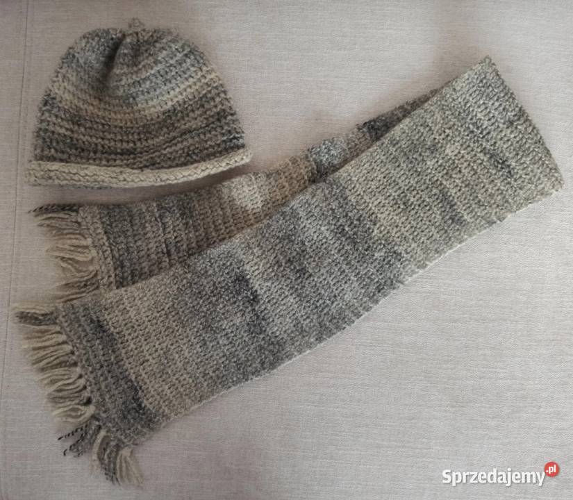 Szara wełniana czapka i szalik vintage lubelskie Radzyń Podlaski
