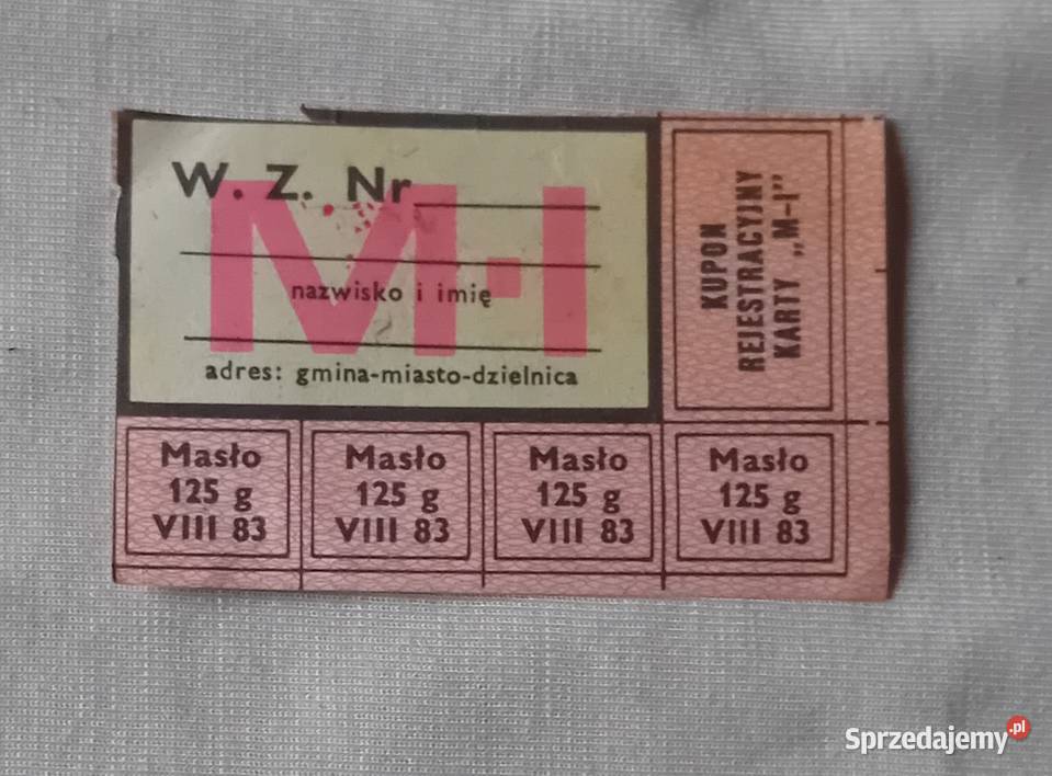 Kartka zaopatrzeniowa wzór MI sierpień 1983 r Antykwariat wielkopolskie Koźminek