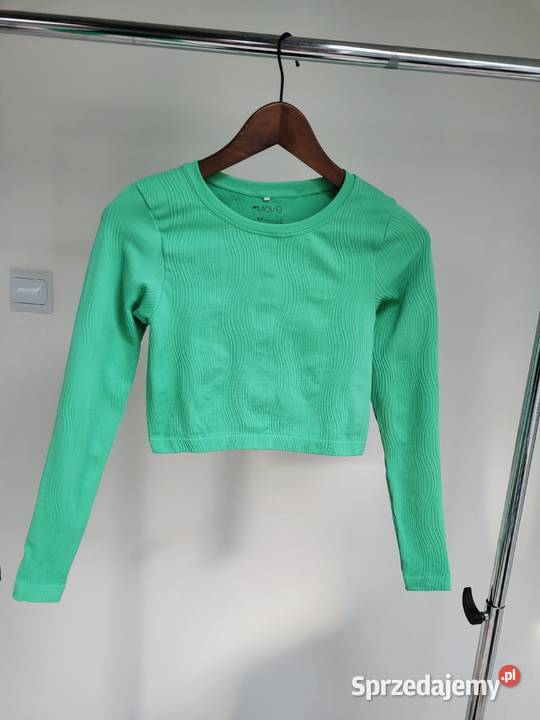 Zielony crop top bluzka sportowa w prążki Liszki