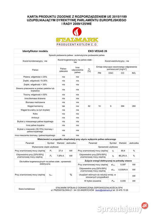 Kocioł 26 kW na ekogroszek Stalmark 5 klasa Golub-Dobrzyń