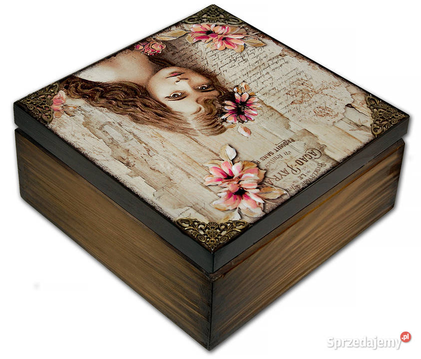 SZKATUŁKA pudełko drewniane VINTAGE GIRL 20X20 Bydgoszcz
