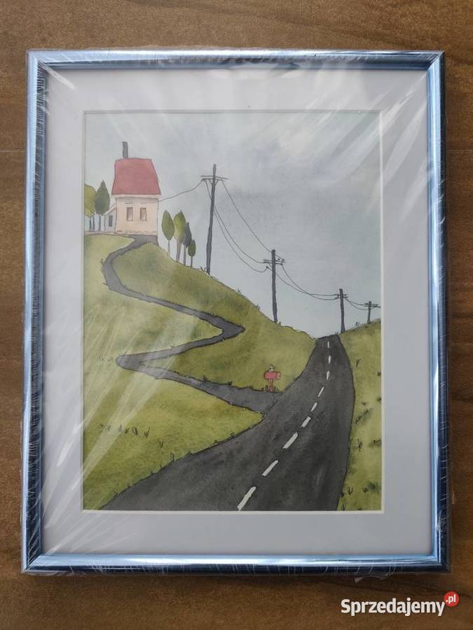 Akwarela Droga 1 Oryginalna Sztuka Oprawiona Warszawa