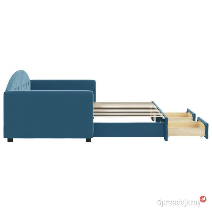 Sofa rozsuwana z szufladami niebieska aksamit Warszawa