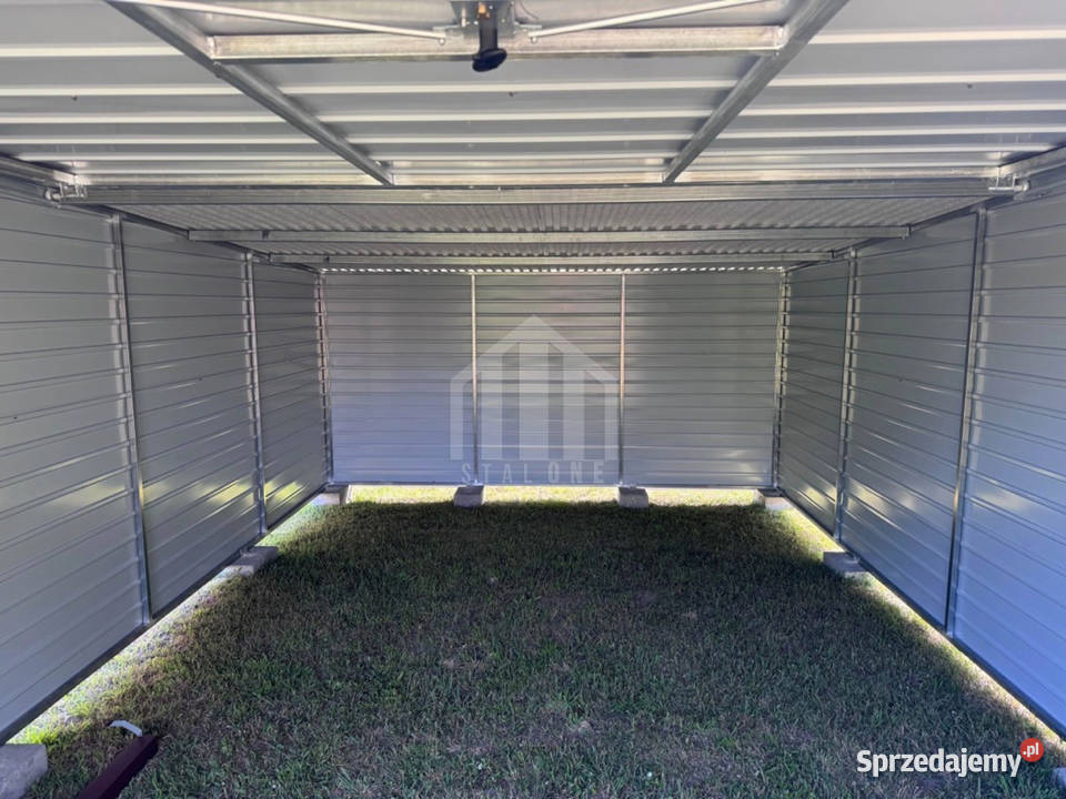 Garaż blaszany 4x5m brama uchylna ciemny brąz